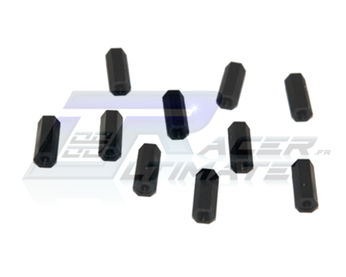 Set of 10 black nylon spacers female-female 15mm M3